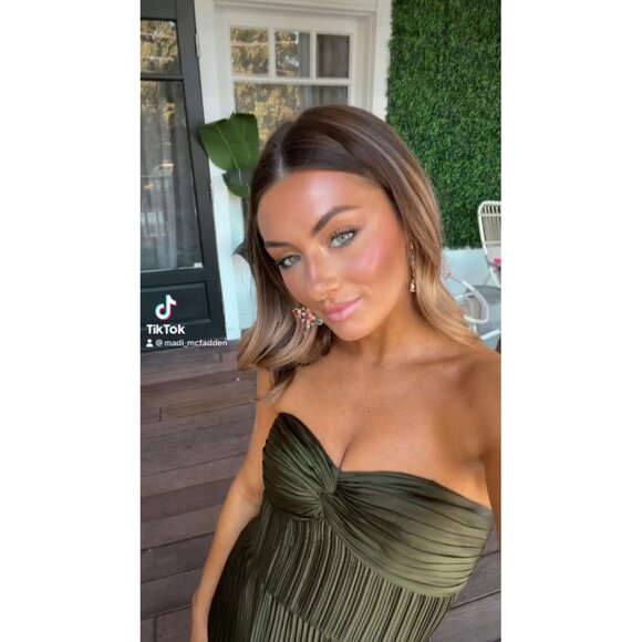 AMUR Pleated Strapless Belle Dress in Olive Size US 6 - Picture 2 of 14